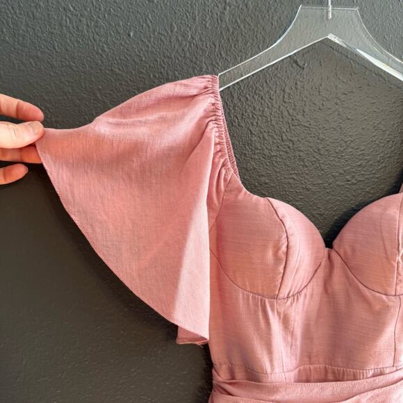 Selfie Leslie Aphrodite Molded Bust Angel Sleeve Wrap Dress Blush Size S - Picture 5 of 7